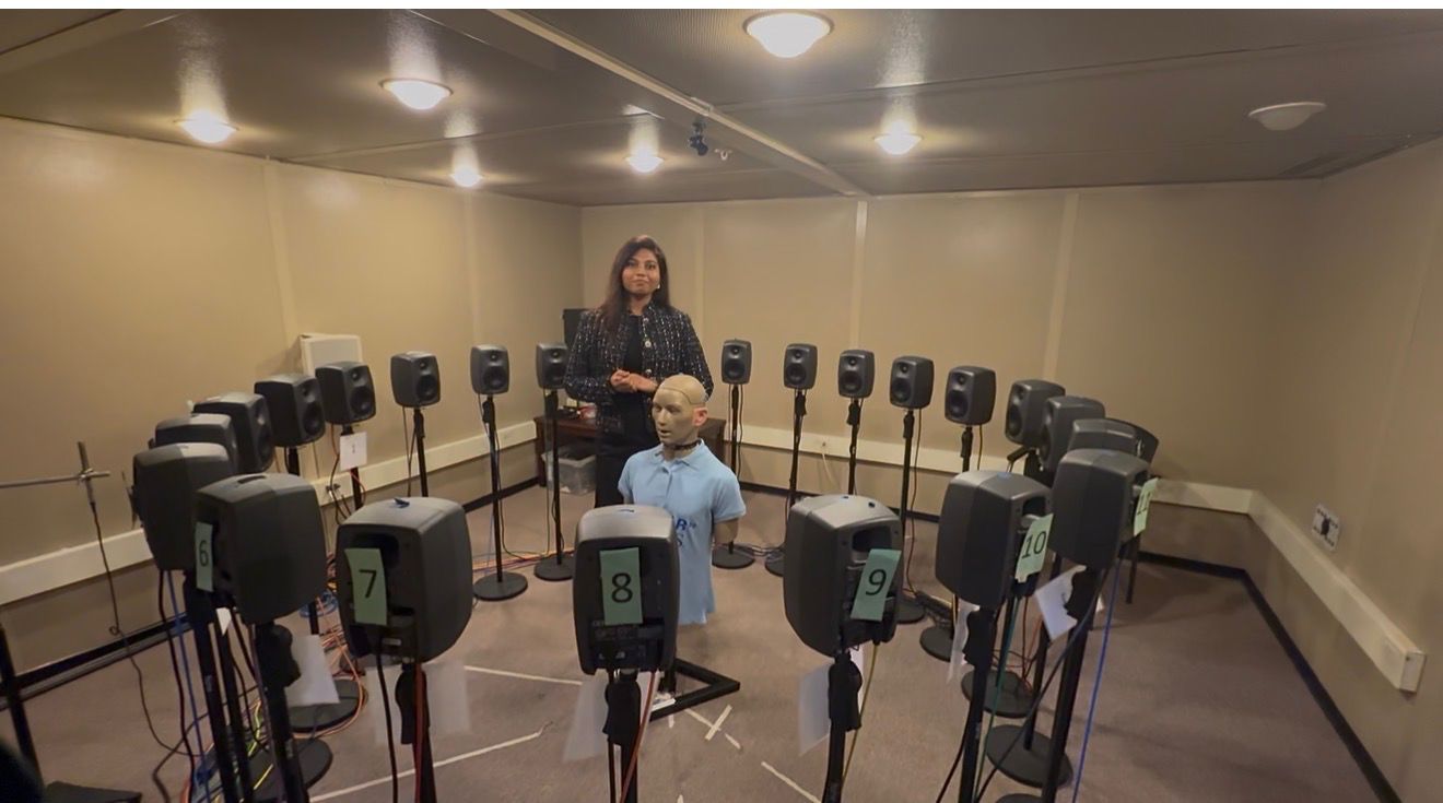 360-degree acoustic speaker array test chamber at Advanced Bionics